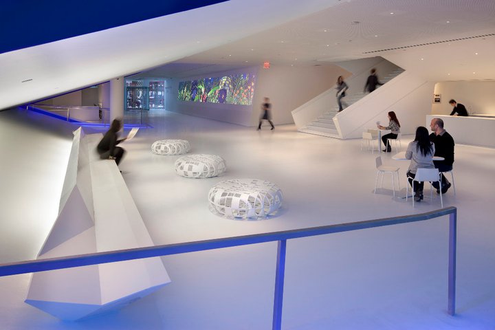 Redesigned lobby, Museum of the Moving Image. Credit: Peter Aaron/Esto. Courtesy of Museum of the Moving Image