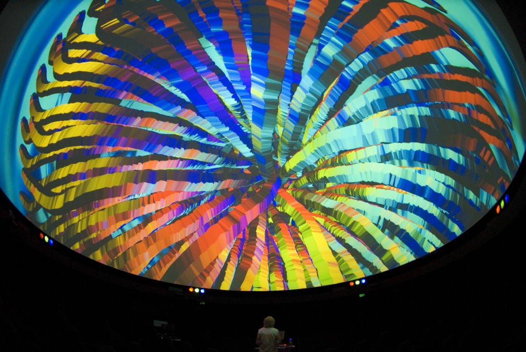 Photo of a Spontaneous Fantasia dome performance by Steve Savage of Sky-Skan.