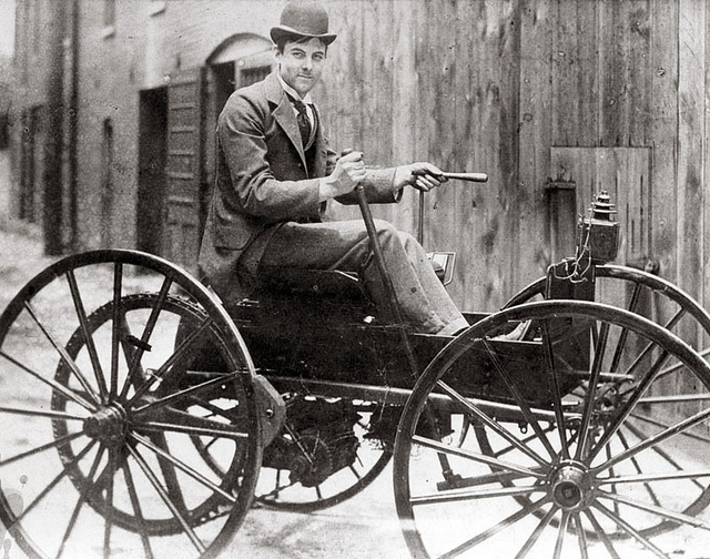 J.D. Perry Lewis built this battery-powered horseless vehicle, the first in St. Louis. Photograph, ca. 1893. His story is just one of the 50 Moments featured in the 250 in 250 exhibit.