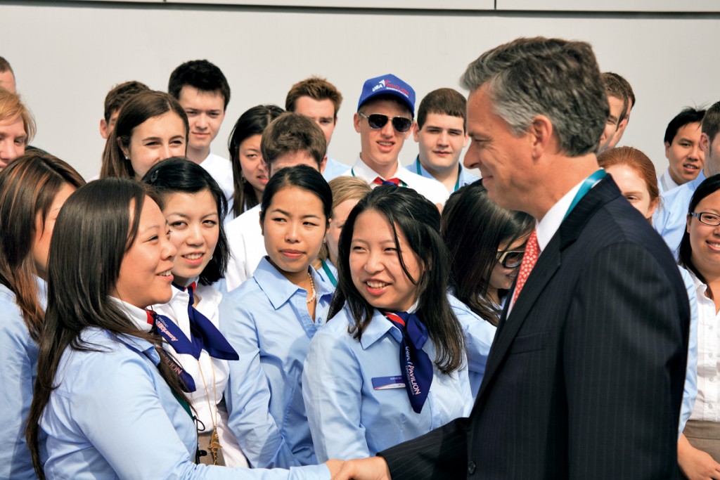 Ambassador to China Huntsman meets Student Ambassadors at the USA Pavilion, Shanghai 2010