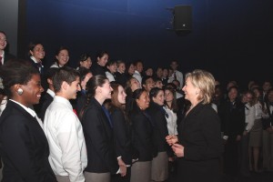 Secretary Clinton with the US Pavilion Student Ambassadors, Shanghai 2010