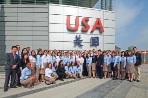 Student Ambassadors in front of the USA Pavilion, Shanghai Expo 2010