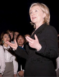 Hillary Clinton addresses student ambassadors at the USAP in Shanghai