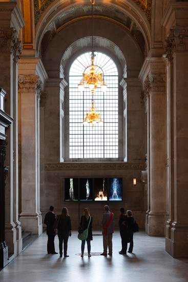 BILL VIOLA Martyrs (Earth, Air, Fire, Water), 2014 Color High-Definition video polyptych on four vertical plasma displays 55 x 133 x 4 in. (140 x 338 x 10 cm) Duration 7:15 minutes Installation view: St. Paul's Cathedral, London, photo: Peter Mallet