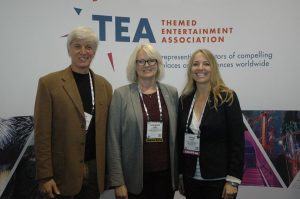 Steve Birket, Christine Kerr and Jennie Nevin at the TEA booth during the IAAPA Attractions Expo in November 2014