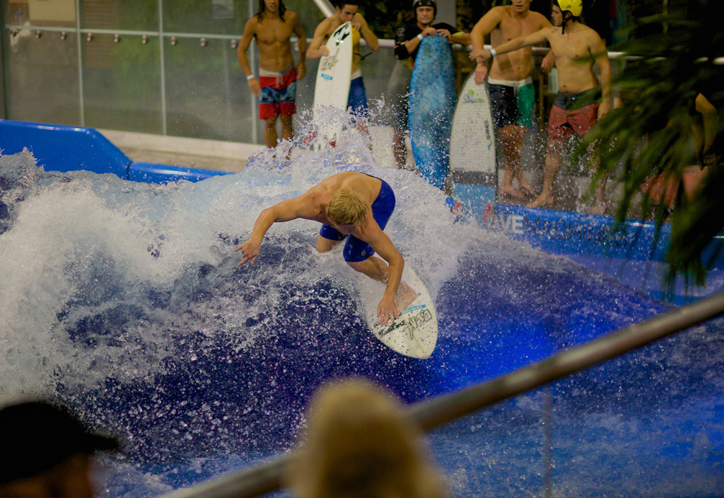 Following the ESA’s second indoor surfing competition at Surf’s Up New Hampshire, Pro Surfer Cheyne Magnusson rides the waves on American Wave Machines’ SurfStream wave machine, the largest of its kind in the world.