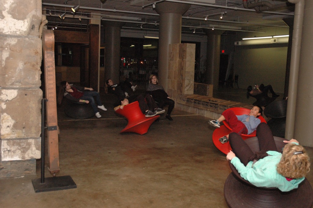 "Spool" chairs allow guests at the City Museum to relax and roll around.