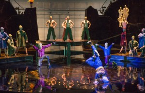 For the first time in any Cirque du Soleil show, a B-Boy trio is featured in their own electrifying act. B-Boying is a physically demanding form of dance, in which performers execute acrobatic tricks and moves, including flips and spins, to music.
