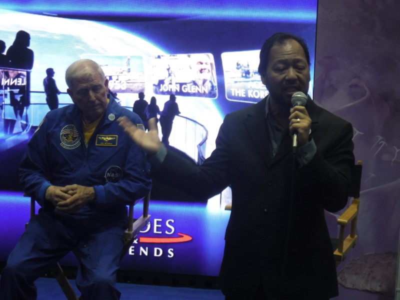 Astronaut Jon McBride and Falcon's founder Cecil Magpuri at Falcons Creative press conference.