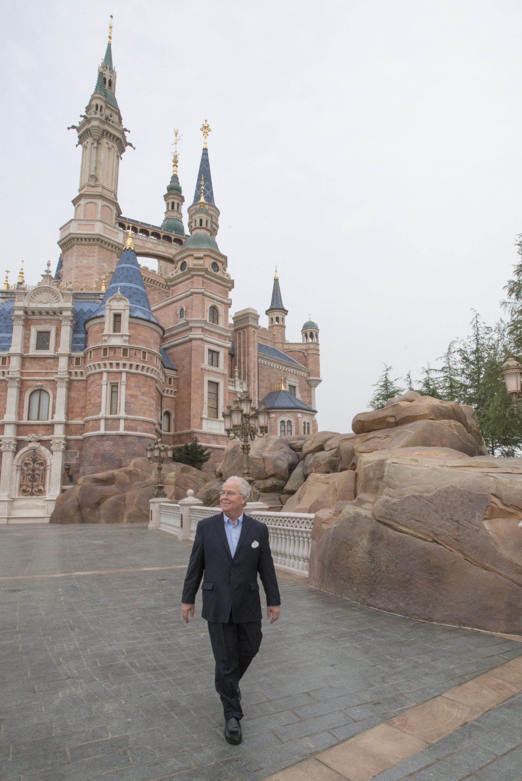 Bob Weis of Walt Disney Imagineering in front of Enchanted Storybook Castle at Shanghai Disneyland